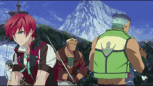 a man with red hair is holding a sword