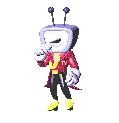 a pixel art drawing of a cartoon character with a tv head .