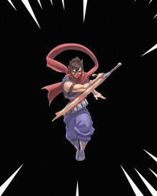 a cartoon character with a red scarf around his head holding a sword