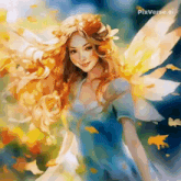a painting of a fairy in a blue dress