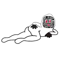 a cartoon drawing of a person laying down with a clock on their head .