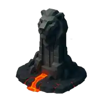 a black statue of a lion with lava coming out of it