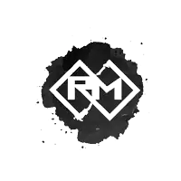a black and white logo with the letters rm in a square