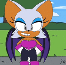 rouge the bat from sonic the hedgehog is standing on the sidewalk