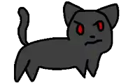 a cartoon drawing of a black cat with red eyes laying down on a white background .