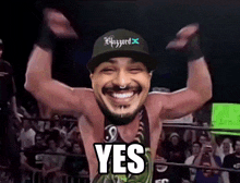 a man wearing a hat that says blizzard is smiling and saying yes