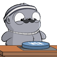 a cartoon of a seal with a mustache pressing a button that says wex