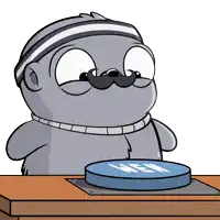 a cartoon of a seal with a mustache pressing a button that says wex