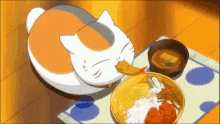 カツ丼 天ぷら にゃんこ先生 いなかっぺ大将 アニメ　漫画　猫 GIF - Nyanko Sensei Eat Lunch GIFs