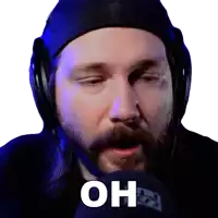 a man with a beard wearing headphones and a hat with the word oh on it