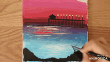 a painting of a pier with the words made in animatica on the bottom