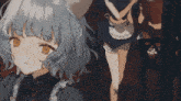 a drawing of a girl with a cat ear and a maid outfit