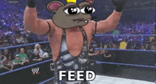 a cartoon of a wrestler in a wrestling ring with the word feed on the bottom