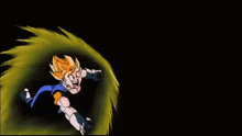 a cartoon character with yellow hair is standing in a dark room with a black background .