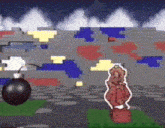 a video game scene with a bomb and a cartoon character