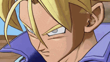 a close up of a cartoon character with a purple jacket