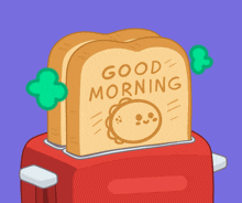 a cartoon illustration of a toaster that says good morning