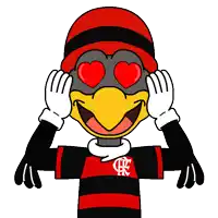 a cartoon bird with hearts in its eyes wearing a flamengo jersey