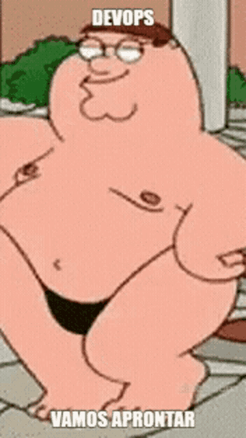 a cartoon of peter griffin in a bikini with the words devops vamos aprontar below him