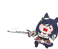 a cartoon drawing of a cat girl holding a sword .
