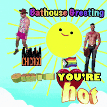 a greeting card that says " bathhouse greeting " on it