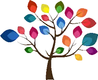 a drawing of a tree with colorful leaves on it