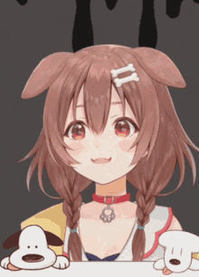 a girl with a dog 's ears and bones on her head