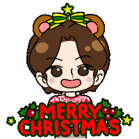 a cartoon of a girl with a bow on her head and the words merry christmas below her