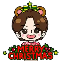 a cartoon of a girl with a bow on her head and the words merry christmas below her