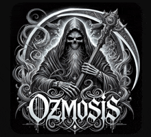 an illustration of a grim reaper holding a scythe and the words ozmosis