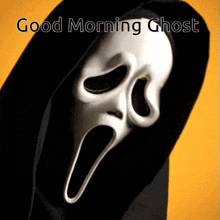 a picture of a scream mask with the words good morning ghost written below it