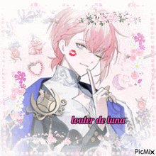 a picture of a girl with pink hair and the words louter de luna on the bottom