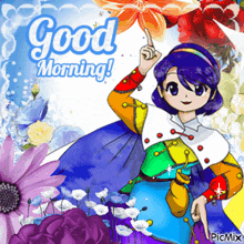 a picture of a girl with the words good morning