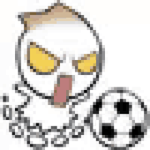 a cartoon character is chained to a soccer ball and sticking out his tongue .