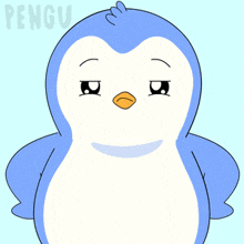 a penguin with an angry face and the word pengu on the bottom right