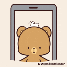 a cartoon of a teddy bear taking a selfie with another teddy bear behind it