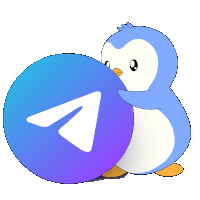 a blue penguin is holding a blue circle with a white triangle in the middle