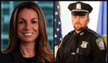a woman and a police officer are standing next to each other .