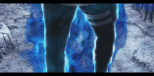a person 's legs are shown with a blue glowing background