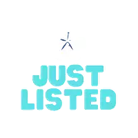 a blue sign that says just listed with a star on top