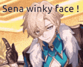 a cartoon character with the words sena winky face on the bottom