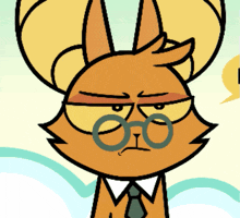 a cartoon rabbit wearing glasses and a tie looks angry