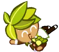 a cartoon character with green leaves on his head is laying down on the floor .
