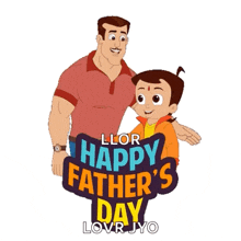 a happy father 's day greeting card with a cartoon father and son
