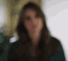 a blurry picture of a woman 's face with long brown hair