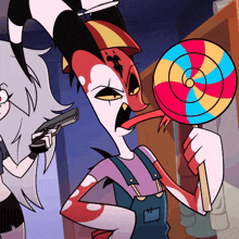 a cartoon character with a lollipop in his mouth