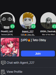 a screenshot of a chat with agent 227 with a blue join button