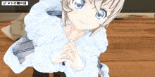a girl in a white sweater with a twitter logo in the background