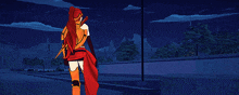 a cartoon drawing of a warrior with a red cape