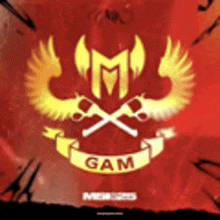 a red background with a yellow logo that says gam on it